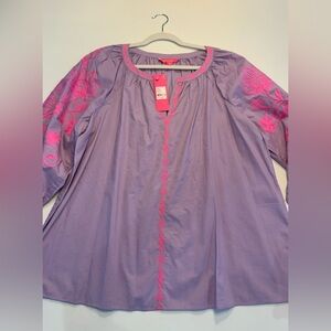 Lilly Pulitzer Lavender Blouse with Pink Floral Accents